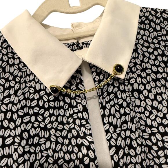 Vintage L Silky Secretary Midi Dress Pleated Puff Shoulder Sezane Collar Chain - Picture 3 of 16